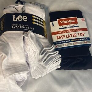 Mens Lees Socks & Wrangler Base Top Combo. (20) Pairs of Socks (1) Top Warm NEW